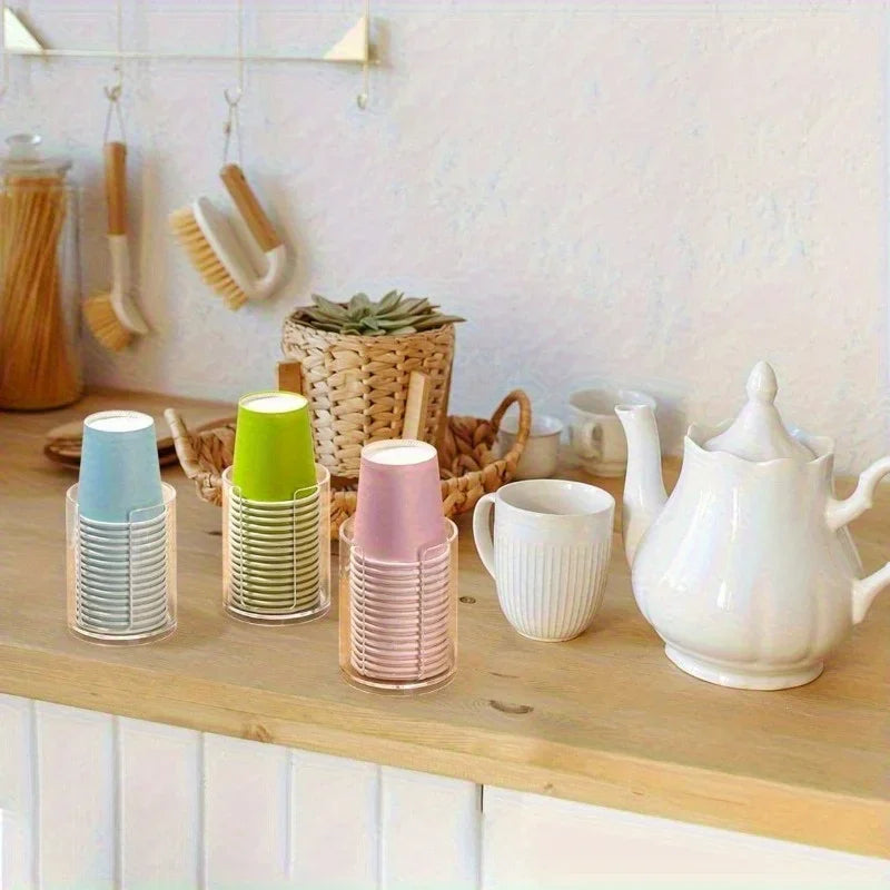 Clear Plastic Cup Dispenser with 3oz Capacity - Transparent Countertop Storage Holder for Small Disposable Paper Cups Qme