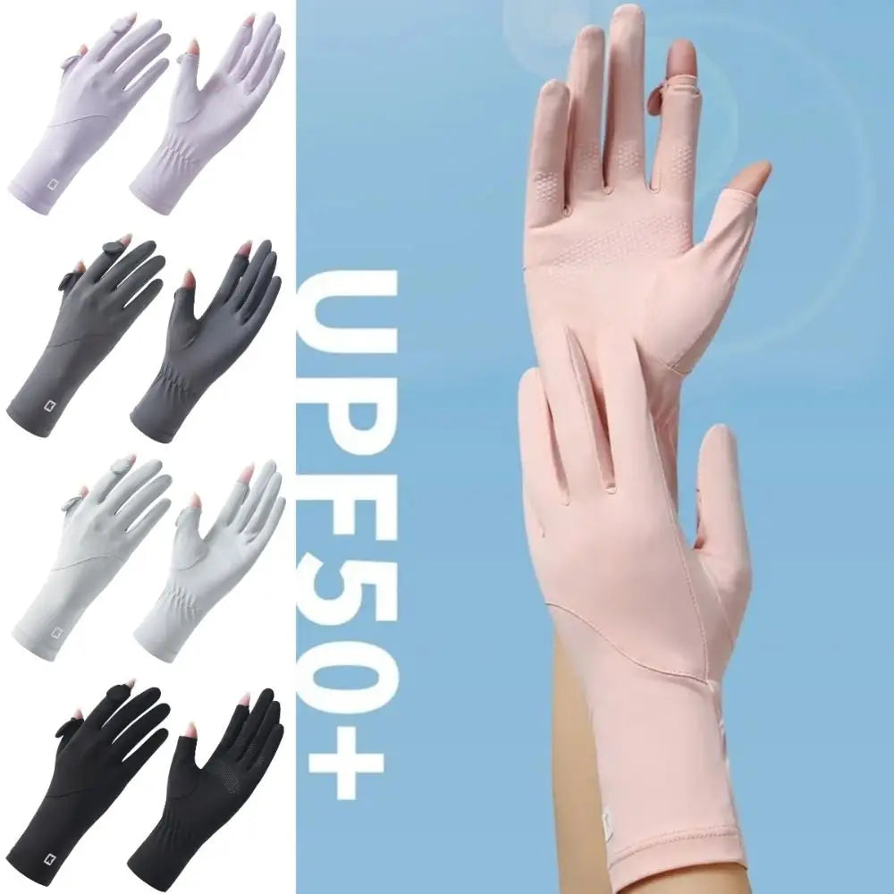 Ice Silk Women Sunscreen Gloves Anti-UV Breathable Sun Protection Riding Gloves Non Slip Touch Screen Summer Driving Gloves Qme