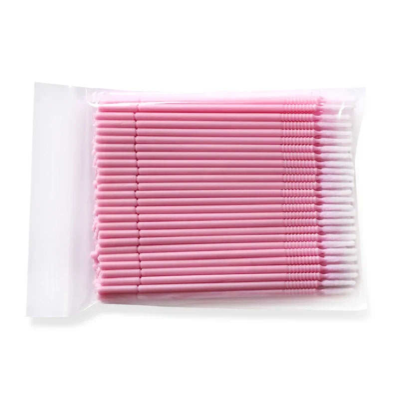 100pcs/Pack Bendable Micro Brushes Disposable Microbrush Applicators Eyelash Extensions Eyelash Glue Cleaning Brush for Eyelash Qme Pink
