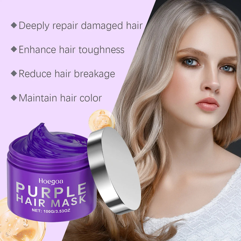 Purple Keratin Hair Mask for Repair Damaged Frizzy Hair Soft Shiny Smooth Nourishing Moisturizing Treatment Deep Hair Care Mask Qme