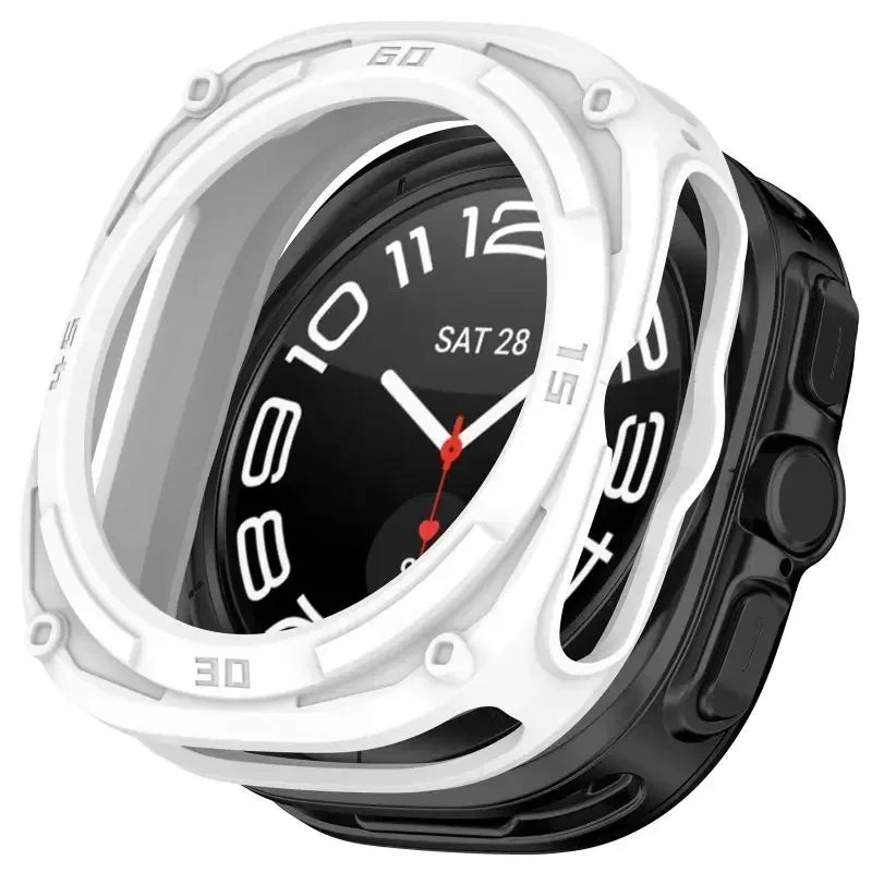 Silicone Case For Samsung Galaxy Watch 7 Ultra 47mm Protective Cover Shell Watch Strap Watch7 TPU Protector Box Accessories Qme WHITE Watch7 Ultra 47mm
