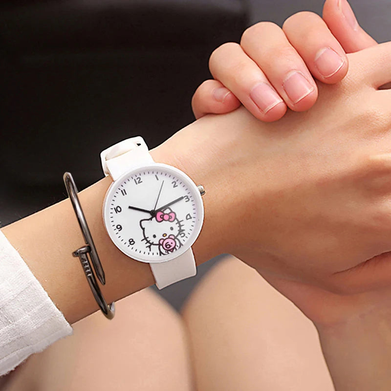 Hello Kitty Watches Stylish and Versatile Watches Cute, Cartoon-Style, Candy-Colored, Fresh-Looking Watches for Students Qme