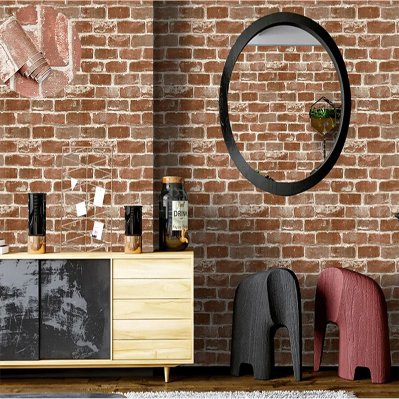 Retro Antique Brick Pattern Brown Red Gray PVC Self-adhesive Qme