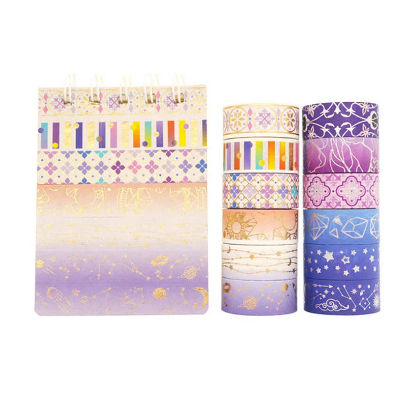 12 Rolls/set Purple Star Gold Foil Washi Tape Set Constellation Series Laser Masking Tapes for Scrapbooking DIY Stationary Set Qme