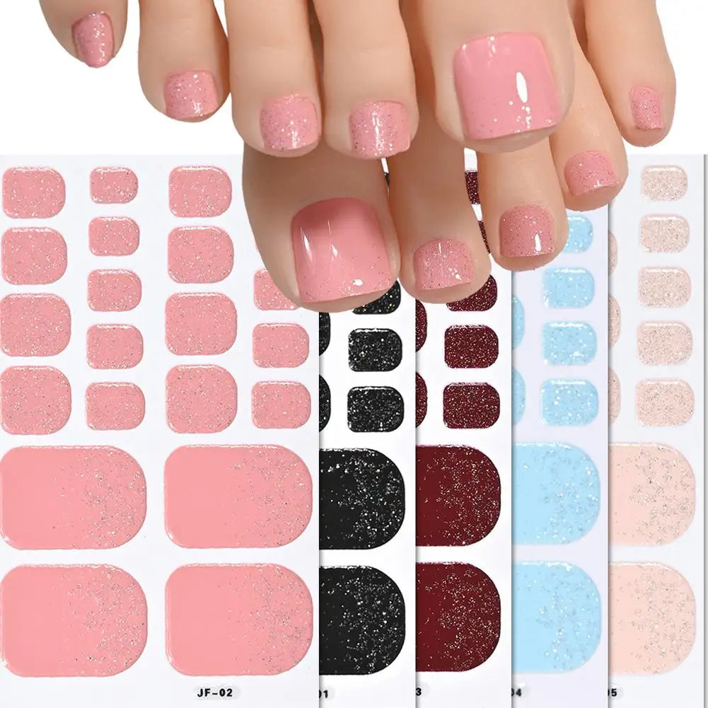 22Tips French Black Baking-free Toe Nail Stickers With Toenail Polish Patch Cover Decal Full Wraps Nail Glitter Art Long-La Y8P7 Qme