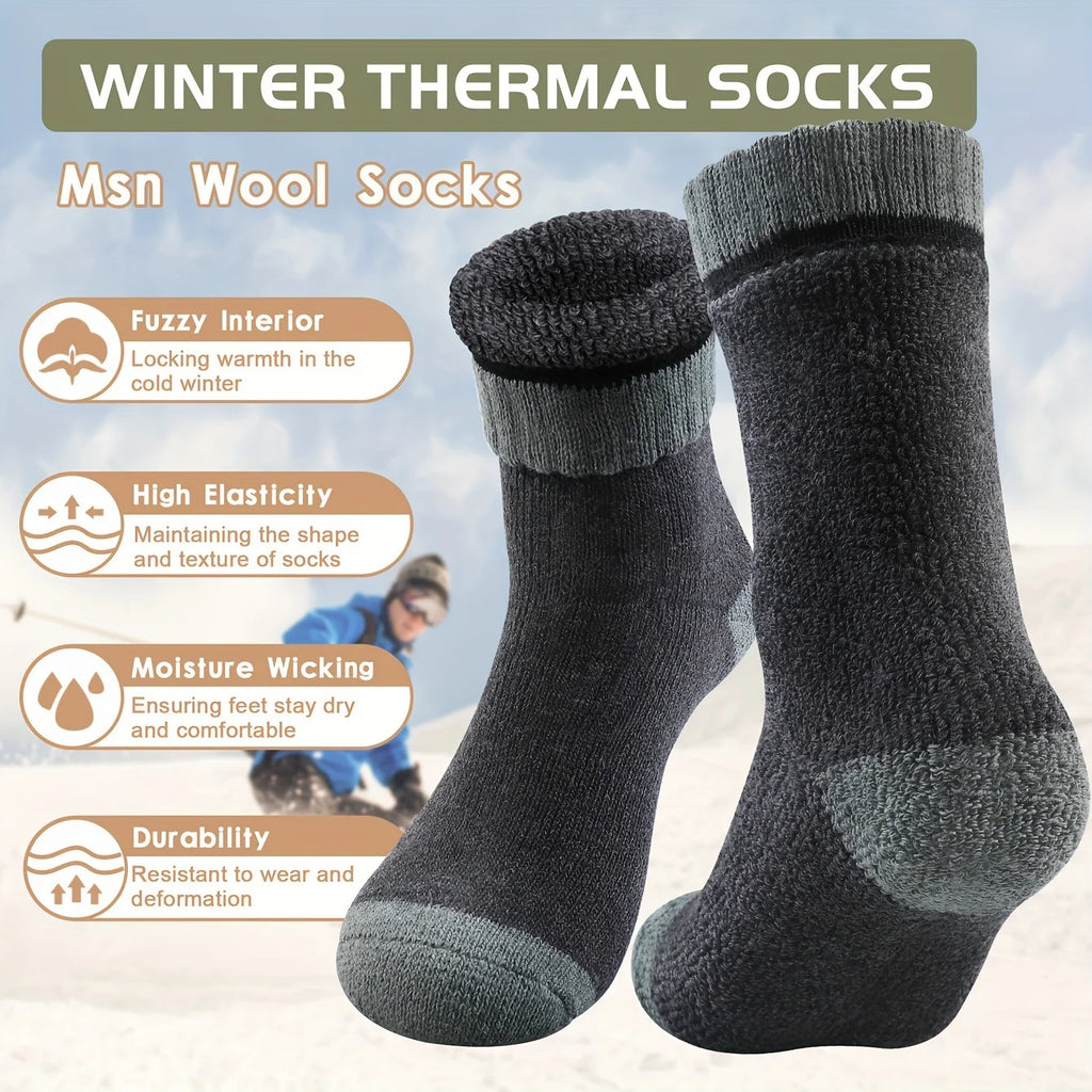 Men Wool Thermal Crew Socks Thick Fleece Lined Color Block Knit Winter Warm Socks For Cold Weather Daily Outdoor Wear Qme