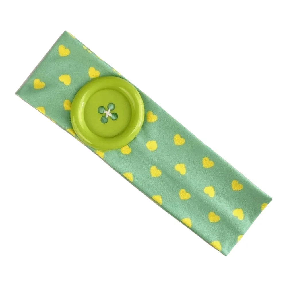 Love Heart Polka Dot Button Headband Elastic Adjustable Yoga Hair Qme Green
