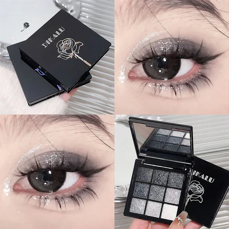 Punk Smoked Black Gray 9 Color Eyeshadow Makeup Palette Dark Color Pressed Glitter for Eyes Shadow Pigment Powder Cosmetics Qme