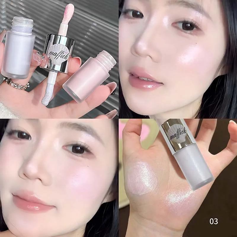 Dual-Ended Pearl Gloss Contour & Highlight Liquid Diamond Silver & Matte White Cream Three-dimensional Shine Face Contouring Qme 03