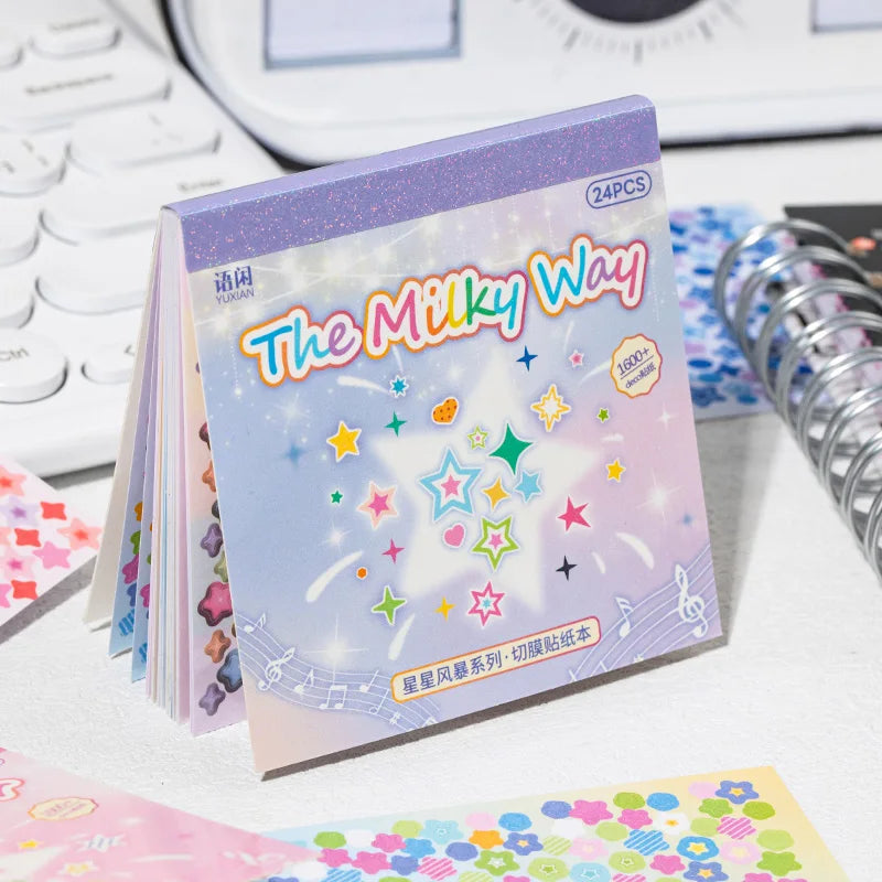 24Pcs/book Cute Die-cut Flash Decorative Stickers Book DIY Scrapbook Phone Case Decoration Collage Material Aesthetic Stationery Qme 2B