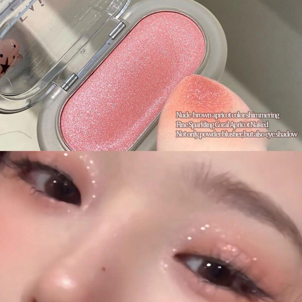 Pearlescent Peach Eye Shadow Highlighter Waterproof Easy-To-Apply Shimmer Mashed Potato Blush Brightening Makeup With Puff Qme
