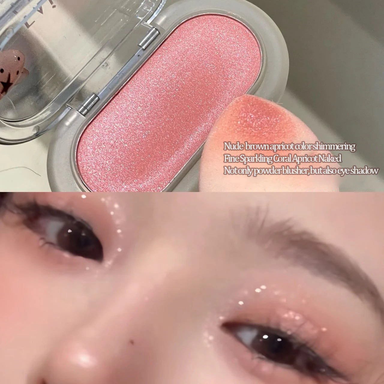 Pearlescent Peach Eye Shadow Highlighter Waterproof Easy-To-Apply Shimmer Mashed Potato Blush Brightening Makeup With Puff Qme
