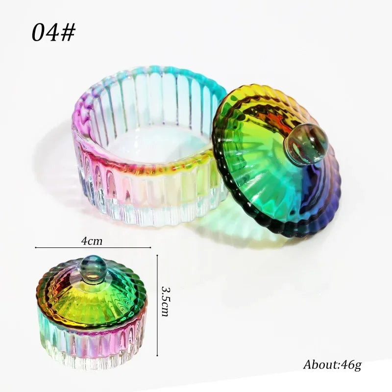 Acrylic Powder Liquid Crystal Glass Cup Aurora Colorful Cup Nail Brush Washing Mug Nail Art Tools Liquid Powders for Mixing Bowl Qme colorful round 04