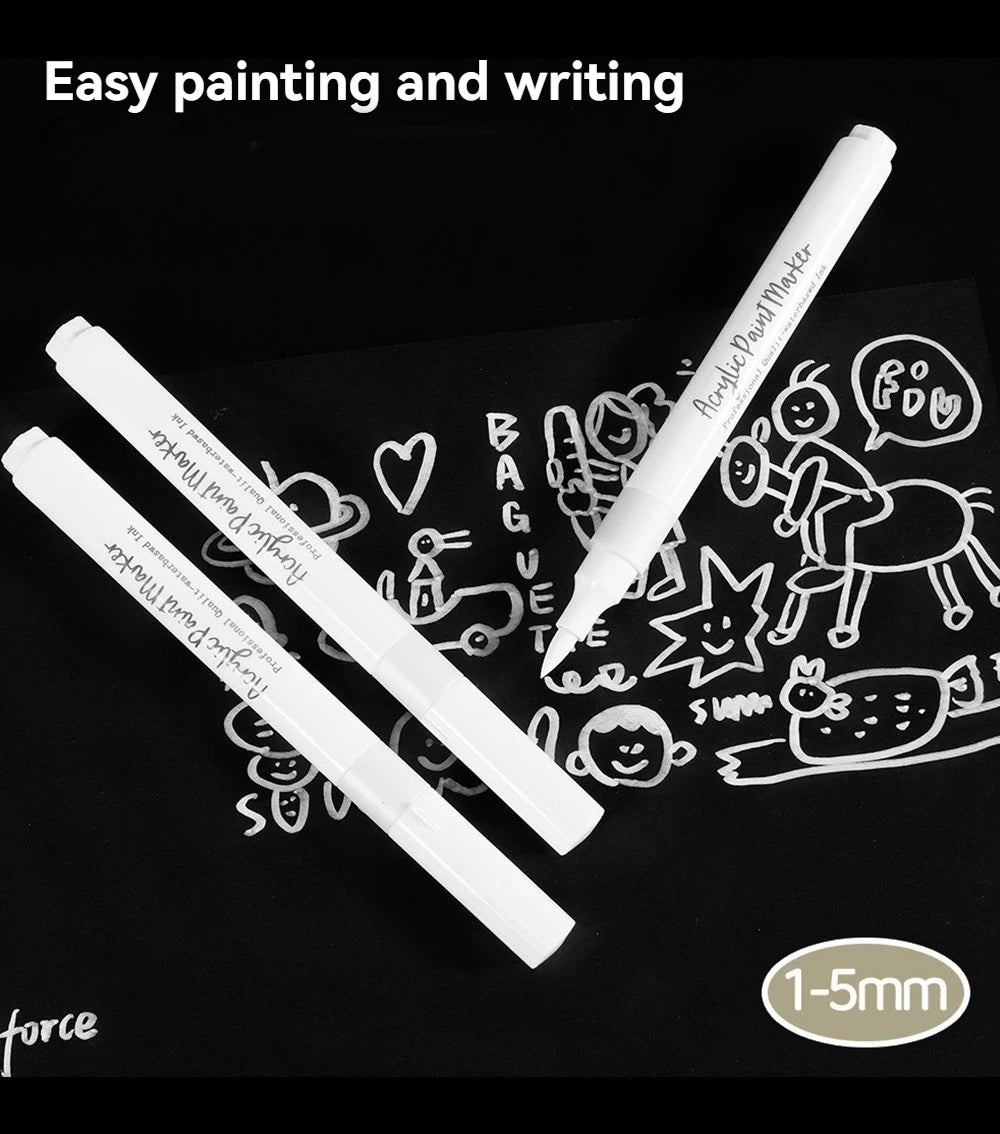 2-6 Pack White Brush Tip Acrylic Marker 1-5mm Fine Point Art Marker Pen for Drawing Highlight Fine Details DIY Craft Supplies Qme