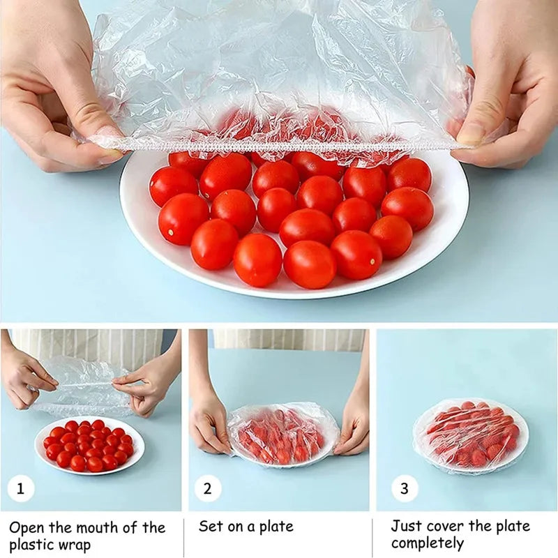 100PCS Disposable Food Cover Plastic Wrap Kithchen Refrigerator Fruit Food Stretch Protection Flim Dustproof Bowls Cups Caps Bag Qme