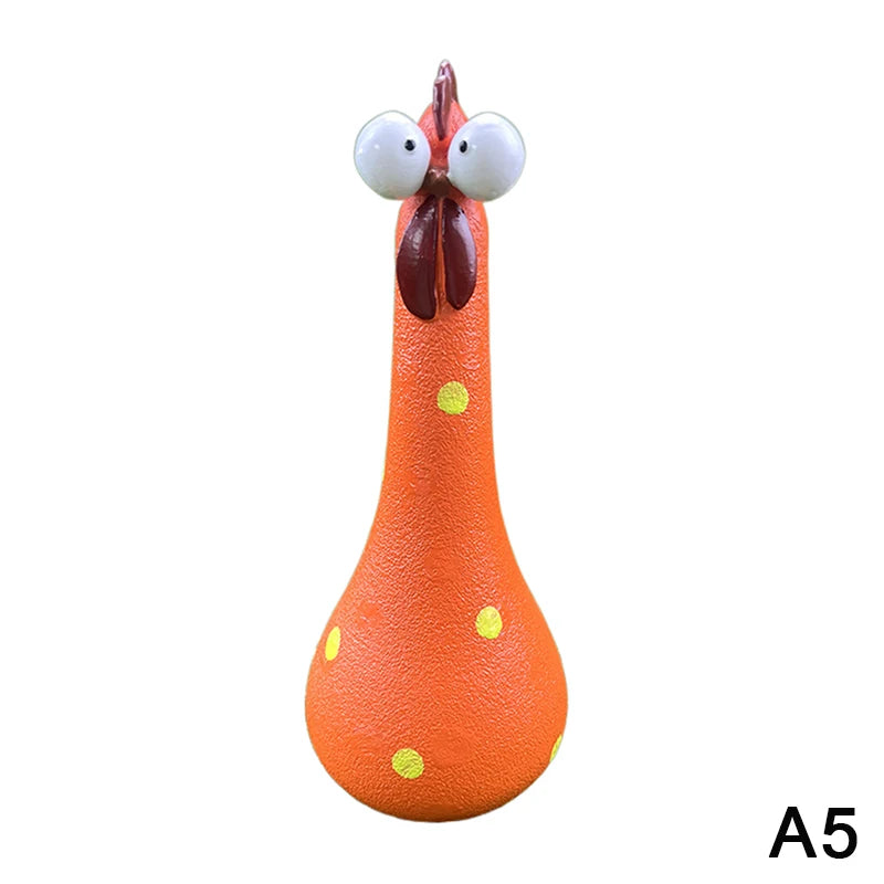 Quirky Big-eyed Chicken Figurine Colorful Polka Dot Resin Statue Long Qme A5