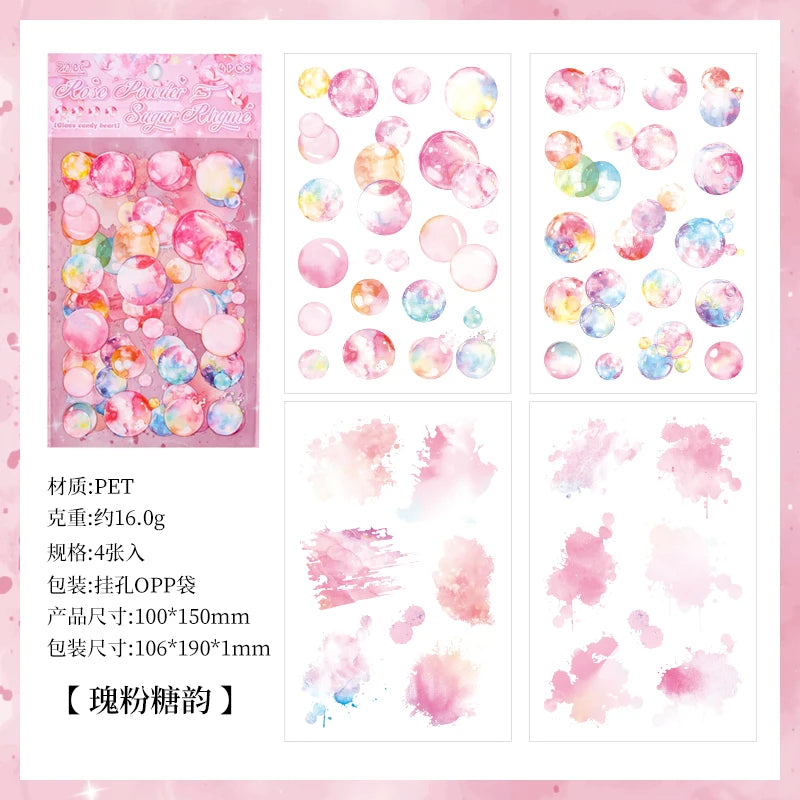 4 pcs Kawaii Stationery Sticker Bubble Sticker for Scrapbooking Supplies Junk Journal Materials DIY Collage Decorative Stickers Qme A