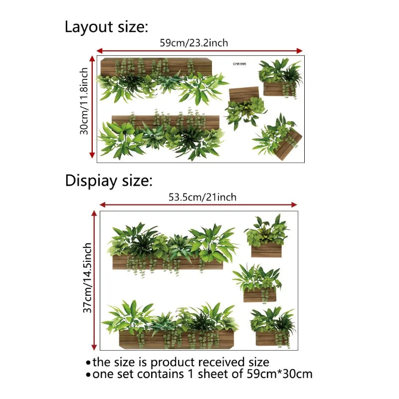 Removable 3D Potted Plant Shelf Wall Stickers Self-adhesive Vinyl Qme 59x30cm