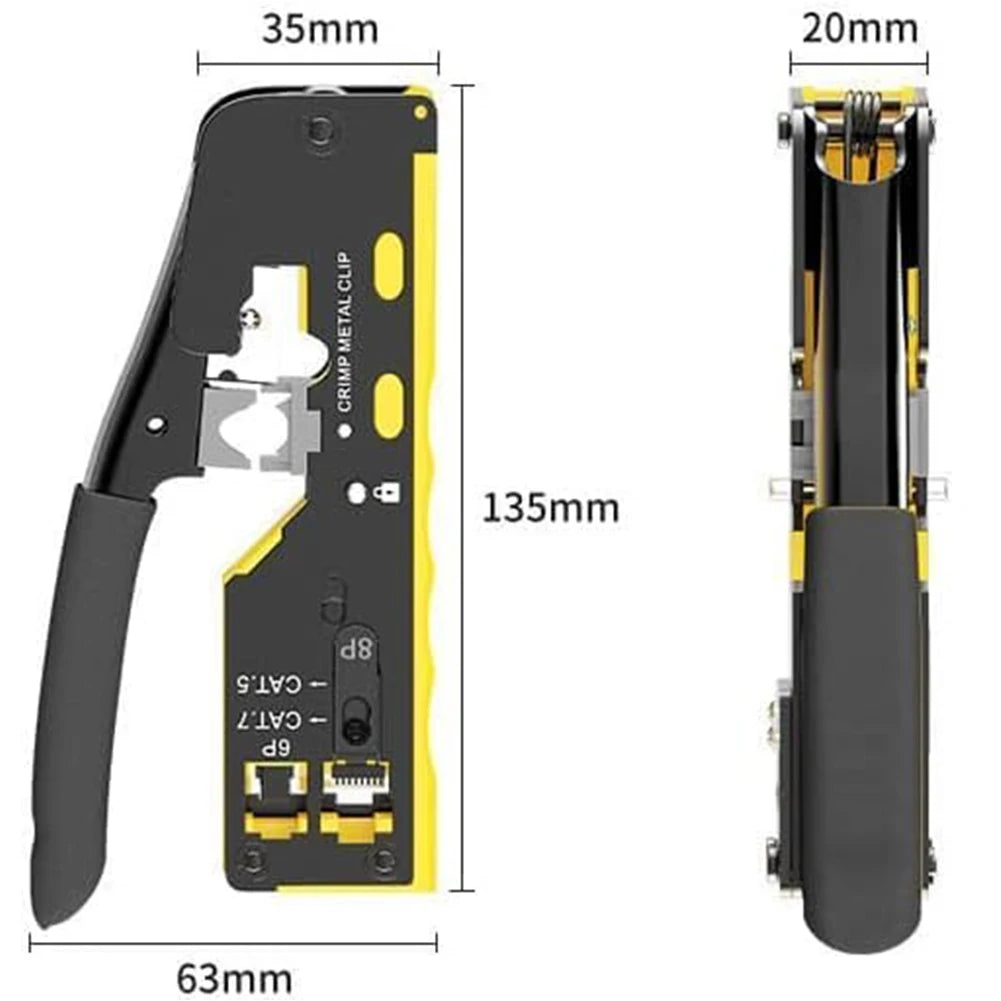 RJ45 Pass Through Crimp Tool, RJ45 Cat5 Cat6 Cat7 Crimping Tool, RJ11 Crimping Tool, Ethernet Network Cable Crimper Stripper Qme