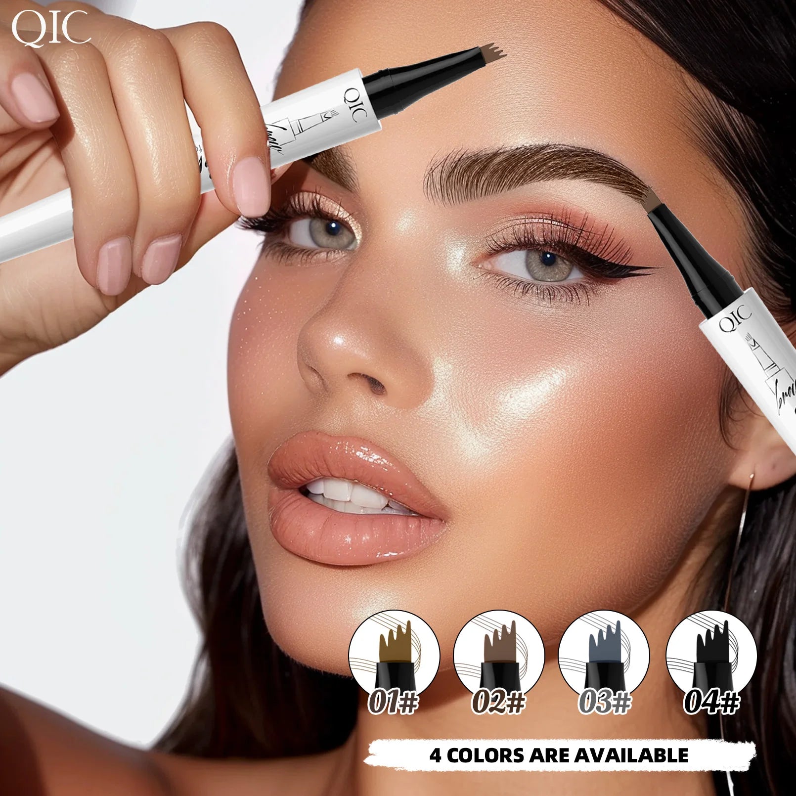 Four-pronged 4-tip liquid microblading brow pen, long-lasting, anti-smudge, waterproof sweatproof non-fading Qme