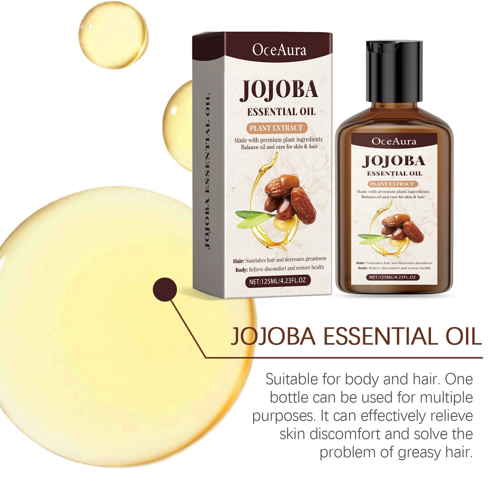OceAura Jojoba Essential Oil for Hair & Body Deep Moisturizing Nourishing Soothing Redness Itching Relieving Hair Body Care Oil Qme