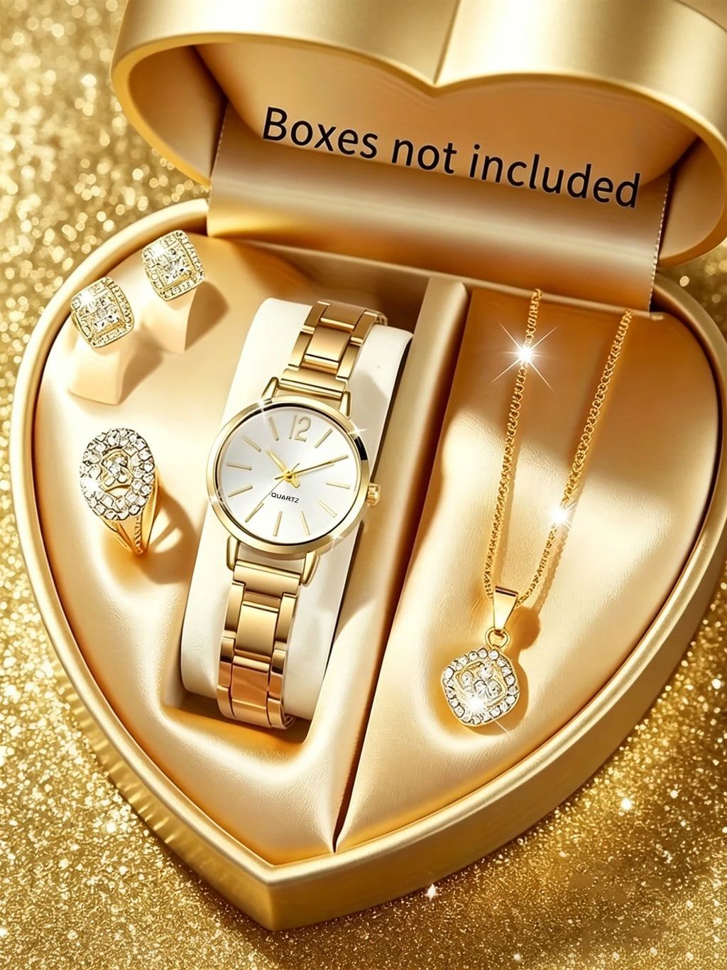 5-piece fashionable, elegant, and minimalist ladies' quartz watch set with round dial and exquisite design Qme Gold No
