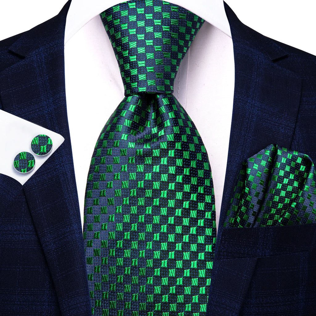 Hi-tie Paisley Dark Green Black Mens Elegant Necktie Handkerchief