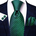 Hi-tie Paisley Dark Green Black Mens Elegant Necktie Handkerchief
