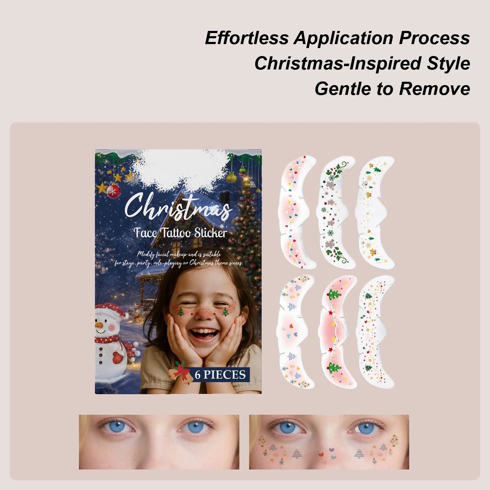6pcs Christmas Tattoo Makeup Patches Fake Freckles Temporary Tattoo Stickers Face Tattoos Glittering Star Freckle Stickers Qme