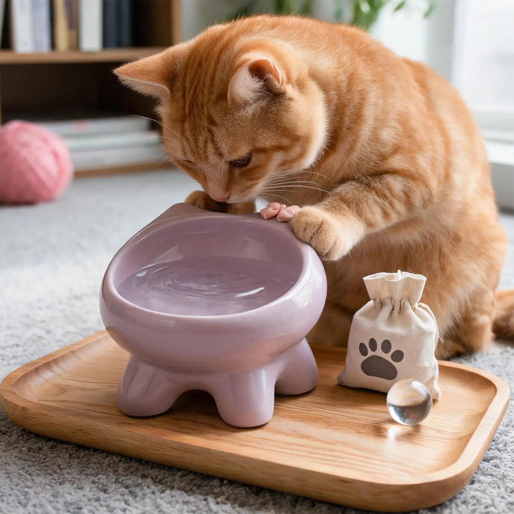 Cat Dishes Elevated Neck Protection Anti-slip Tilt Ceramic Water Plate Wide Opening Whisker-friendly Cat Raised Food Bowl For Qme