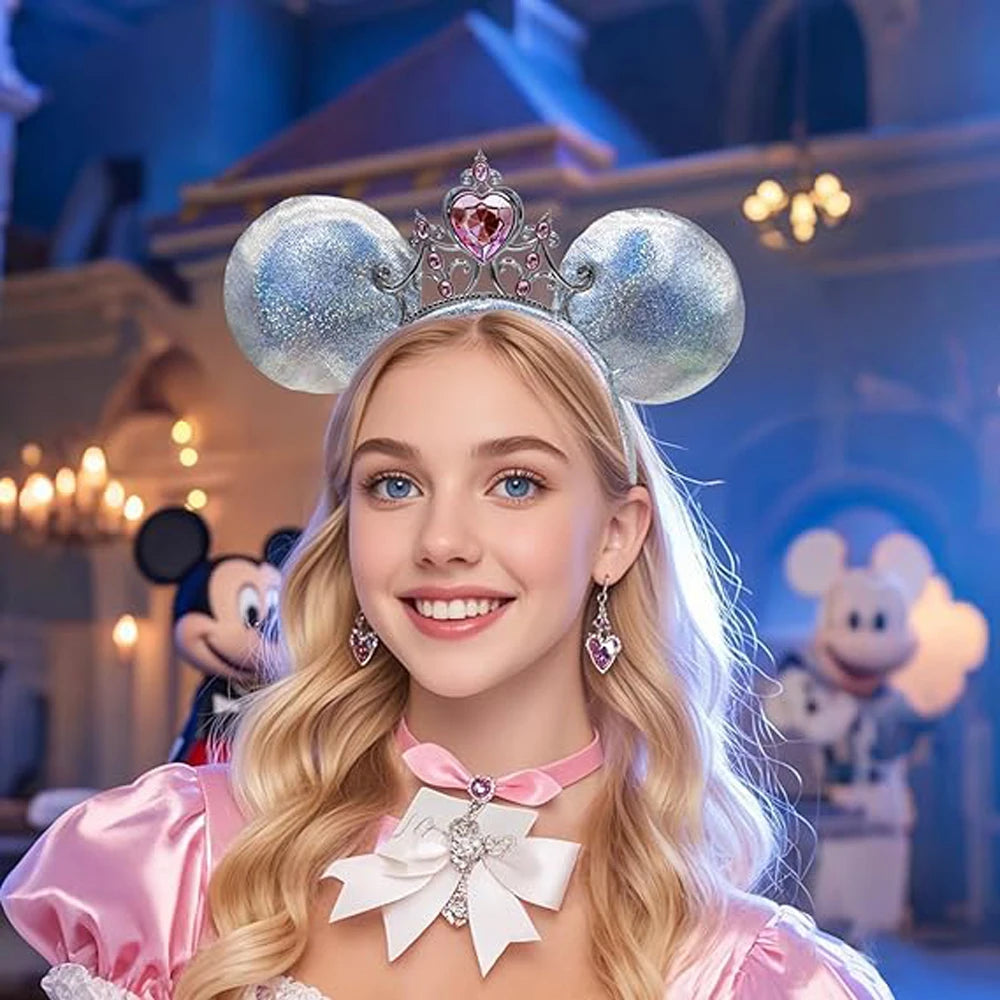 Mickey Mouse Headbands Shiny Crown Headband Glitter Princess Party Decoration Cosplay Hair Accessories Hairband for Women Adult Qme