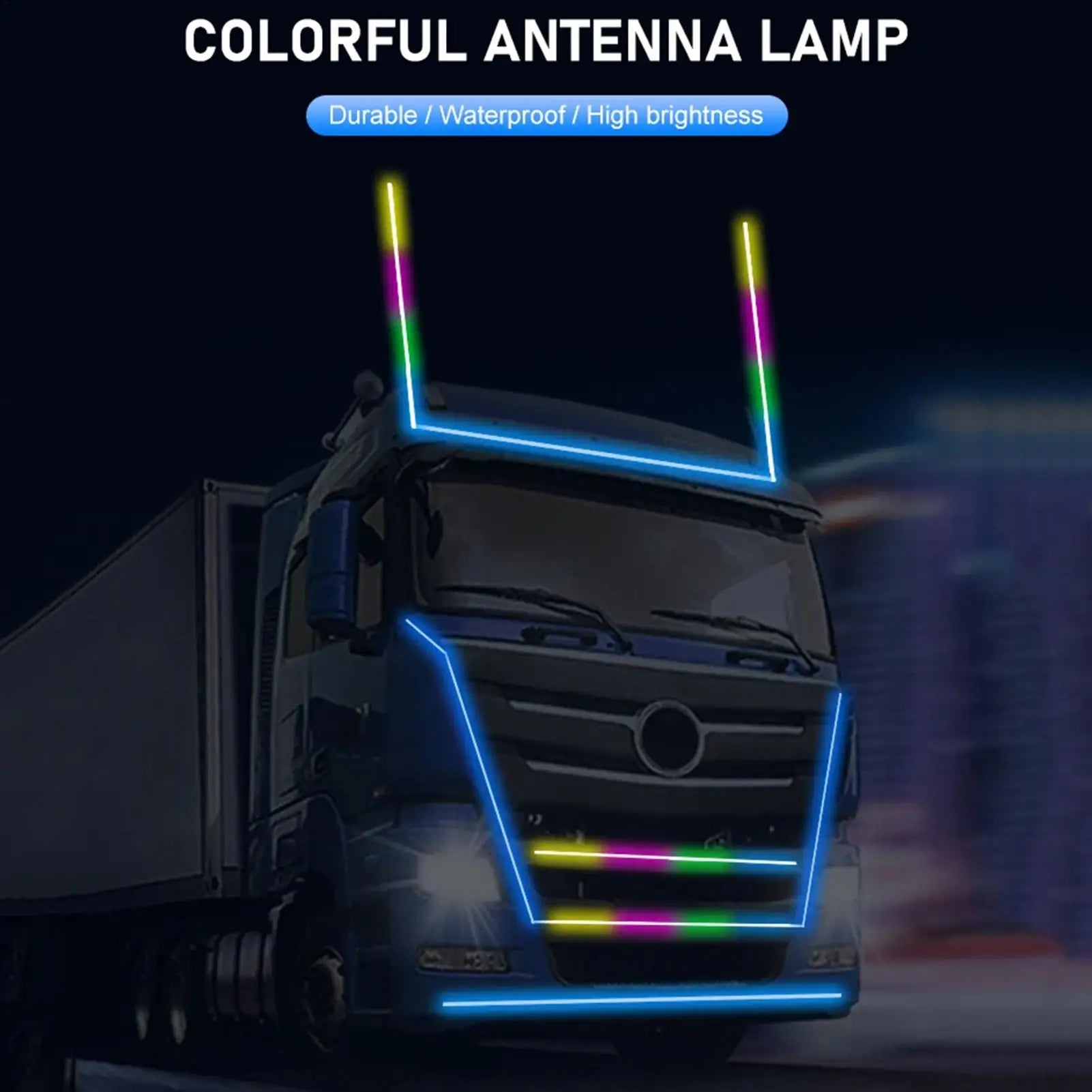 Car Flash Light Waterproof RGB Antenna Lights Dustproof 12-24V Auto Qme A