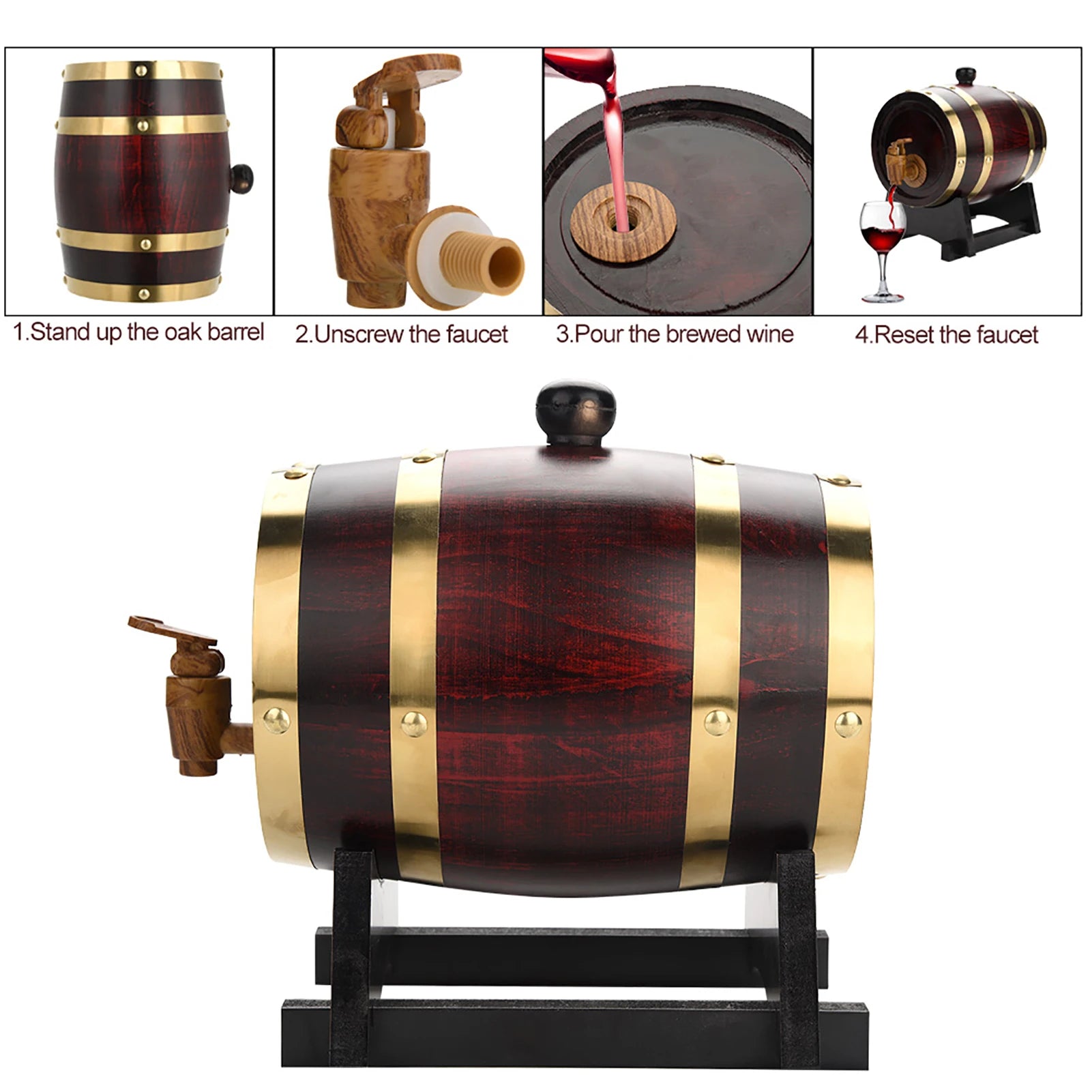 Barrel for Beer Oak Timber Wine Barrel Vintage Wood Oak Timber Wine Barrel for Beer Whiskey Rum Port Vintage 1.5/3/5/10L Qme