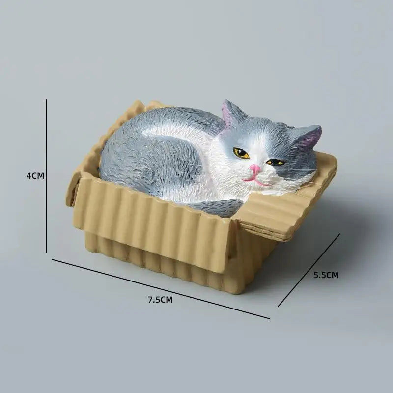 Adorable Cat In Box Napping Resin Figurine Kawaii Desktop Decor Car Ornament Ideal Gift For Cat Lovers Qme A10