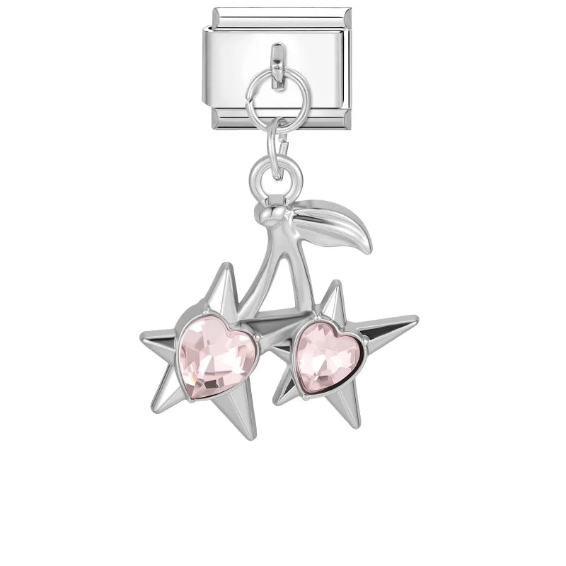 Shiny Colorful Zircon Pendant Series Red Cherry Bow Italian Charm Link Fit 9mm Stainless Steel Bracelet Women Jewelry DIY Making Qme Style 24