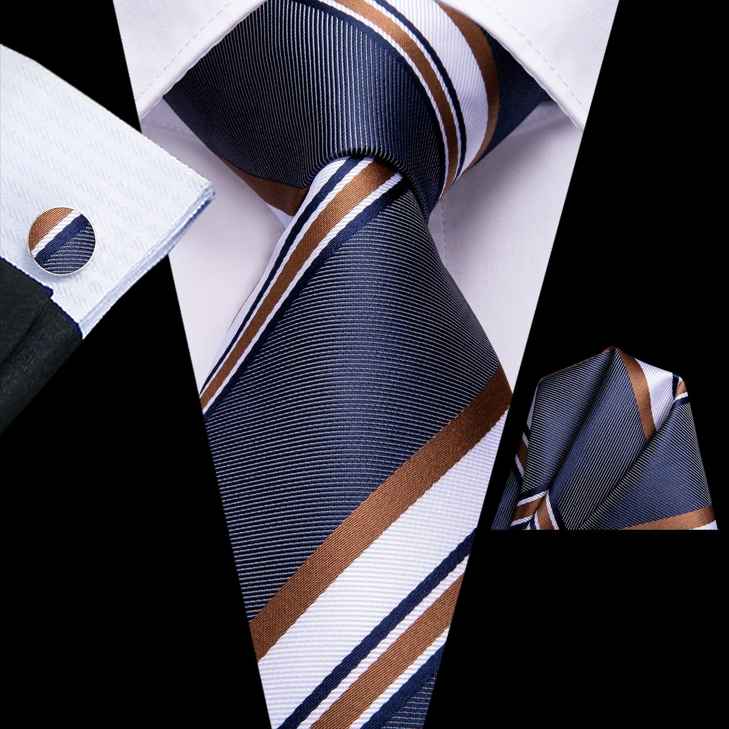 Business Tie Men Silk Blue Dots Necktie Plaid Cufflinks Wedding Qme LDSN3374