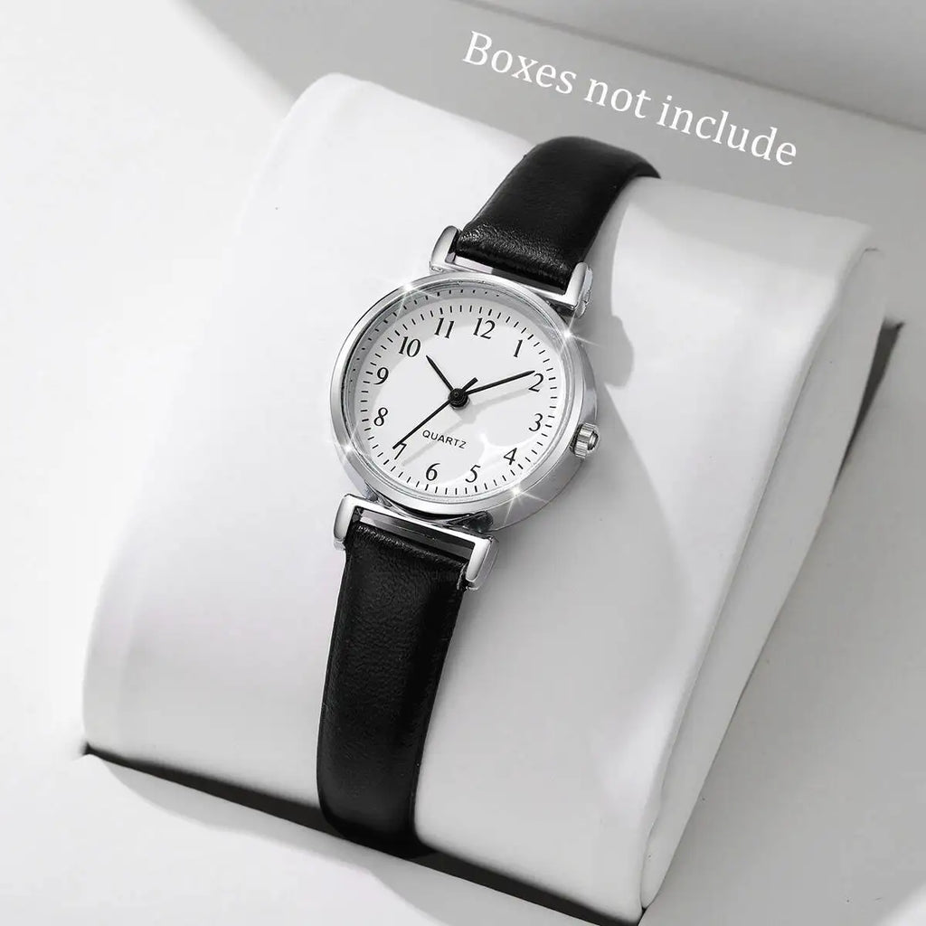 Moda pequeno mostrador feminino relógios simples pulseira de couro analógico relógio de pulso de quartzo para senhoras reloj Qme Black and white