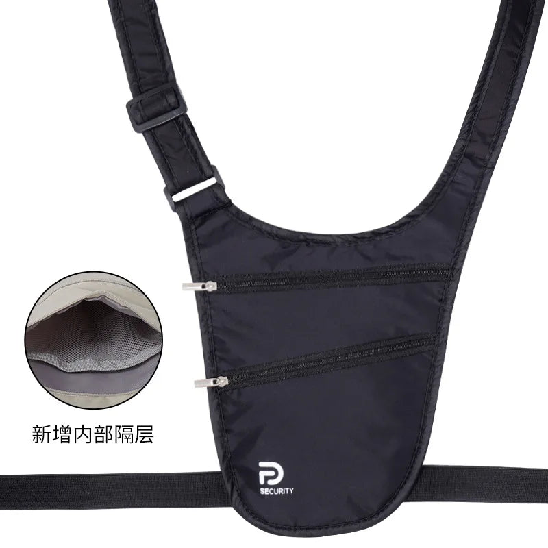 Travel Invisible Anti-theft Waist Bag Passport Phone Qme black