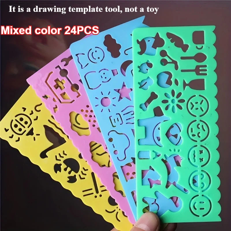 Plastic Drawing Stencils Set Plastic Ruler Animals Painting Templates Colorful Drawing Scale Template DIY Crafts Set Qme Mixed color 24PCS
