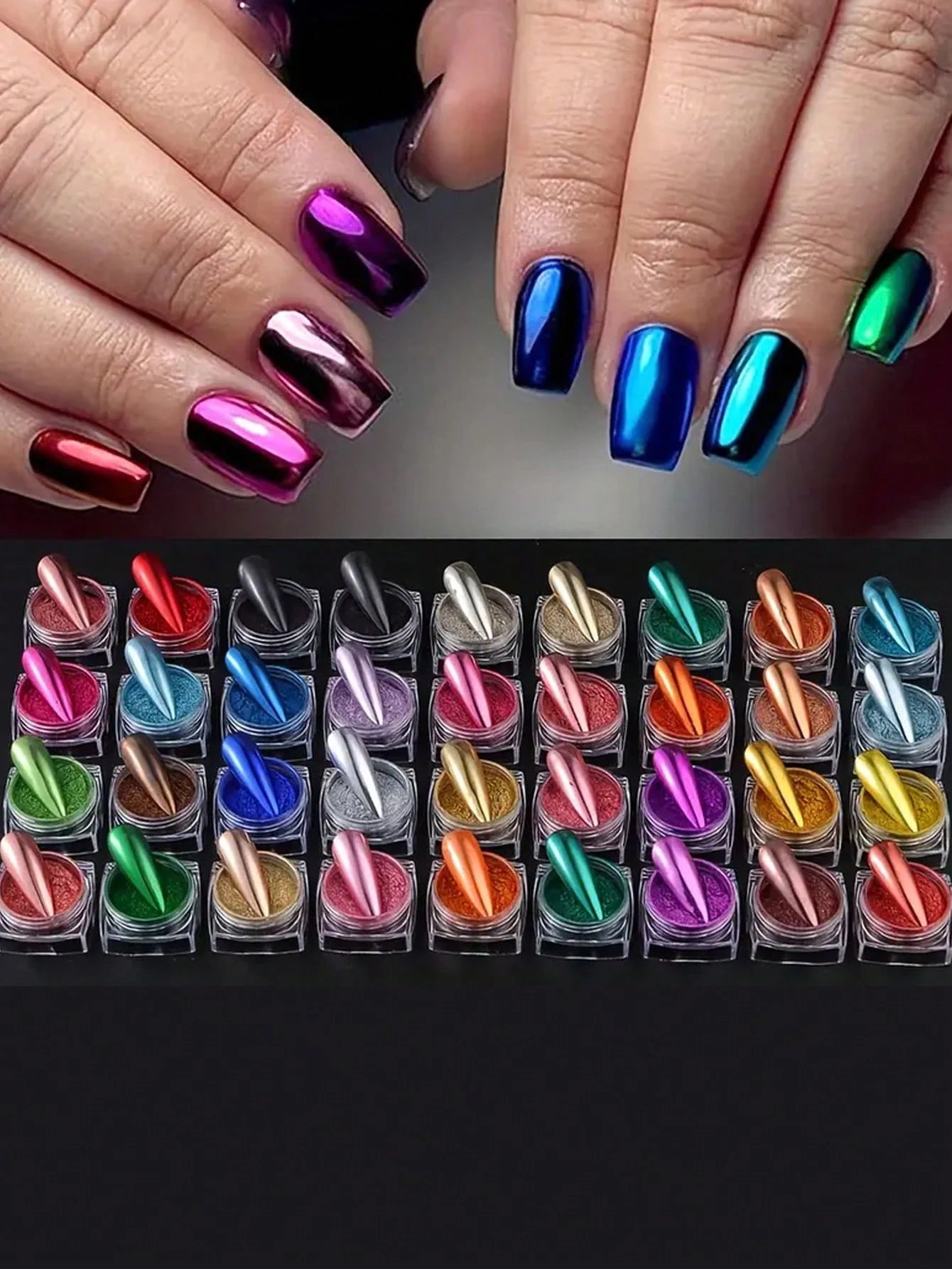 36 Boxes Metallic Mirror Chrome Nail Powder Aurora Shimmering Gold Qme