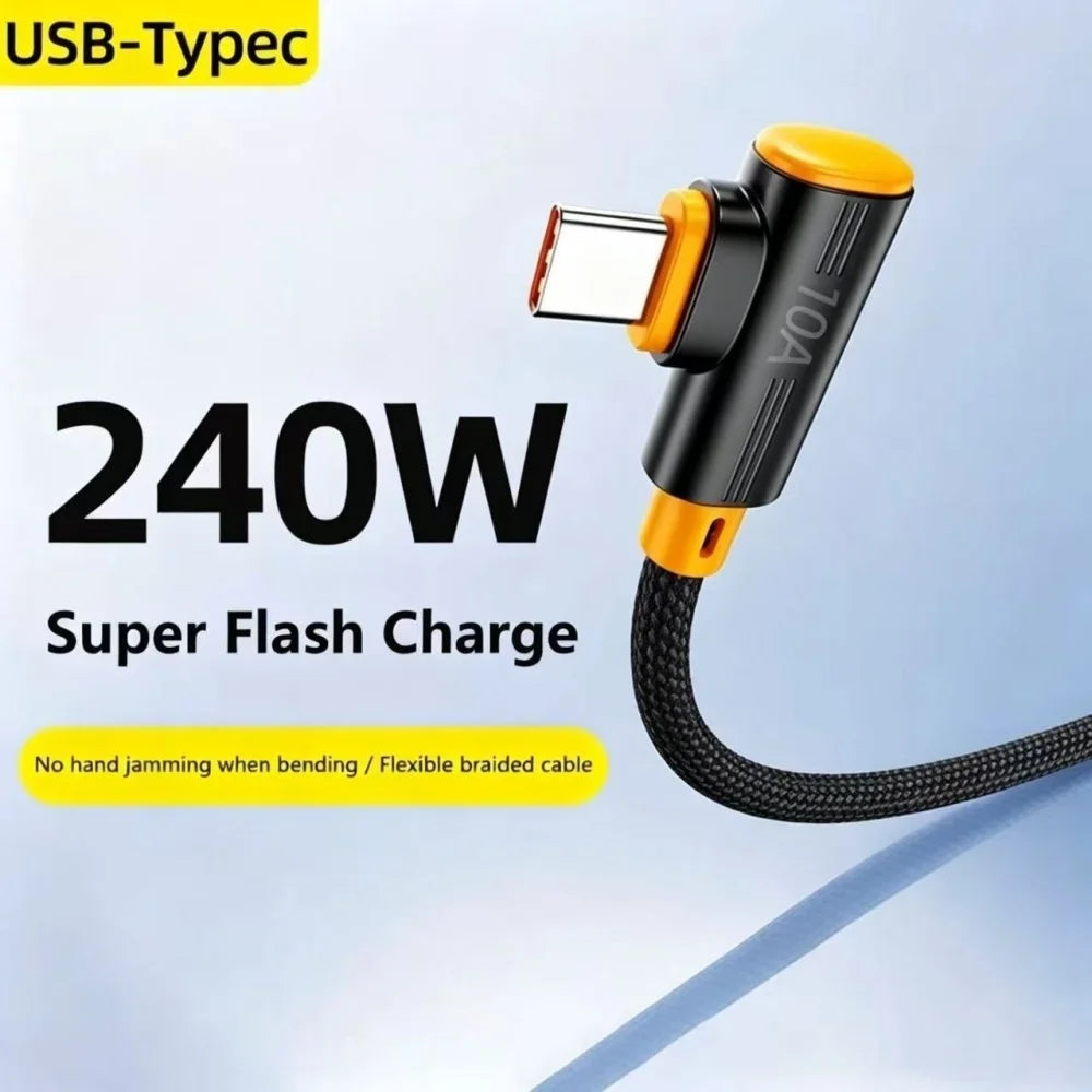 USB Type C 240W Fast Charging Cable USB-C 90° Elbow Data Line 1M/1.5M/2M/3M PD Quick Charge 3.0 Wire For Samsung Huawei Xiaomi Qme