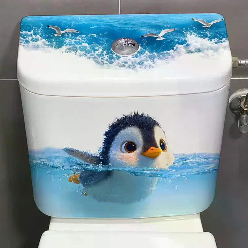 Creative Self-adhesive Cute Penguin Toilet Stickers Waterproof Bathroom Decals Decoration Qme