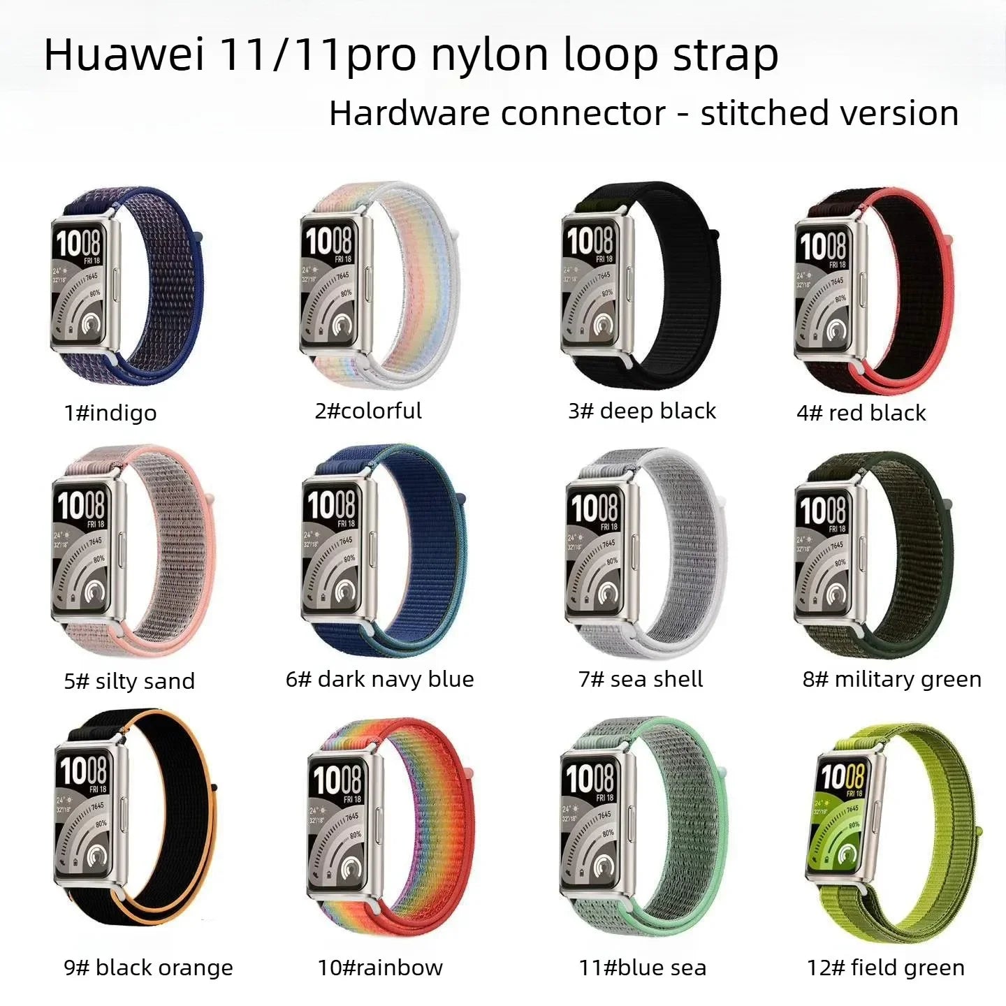 A Stylish Lightweight Nylon Loop Watchband with Exquisite Hardware Stitching Velcro Strap for Huawei Bracelet 11 Series 11 pro Qme