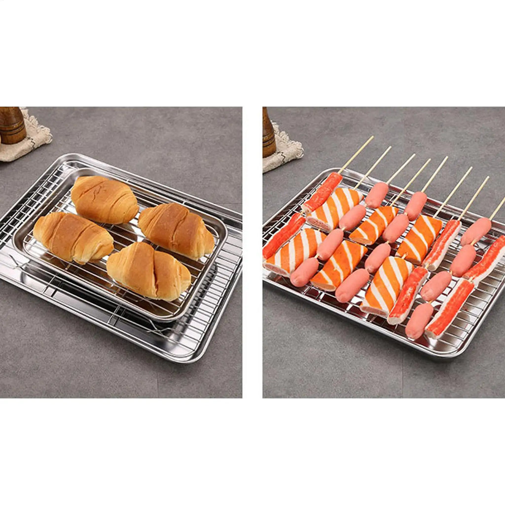 Baking Pans Set Stainless Steel Non-stick Multipurpose Trays With Cooling Rack Cooking Wire Rack For Cooking BBQ Outdoor Table Qme