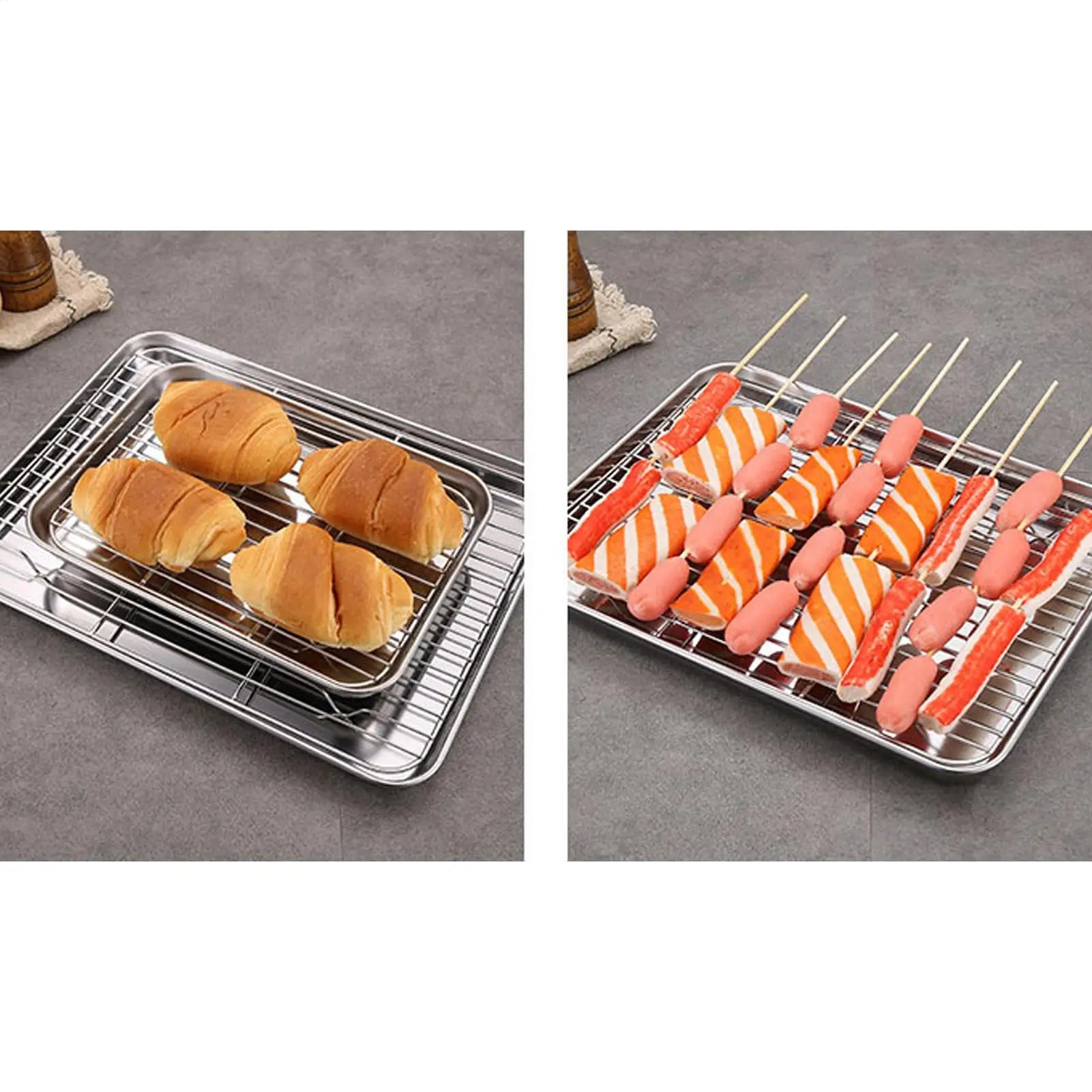 Baking Pans Set Stainless Steel Non-stick Multipurpose Trays With Cooling Rack Cooking Wire Rack For Cooking BBQ Outdoor Table Qme
