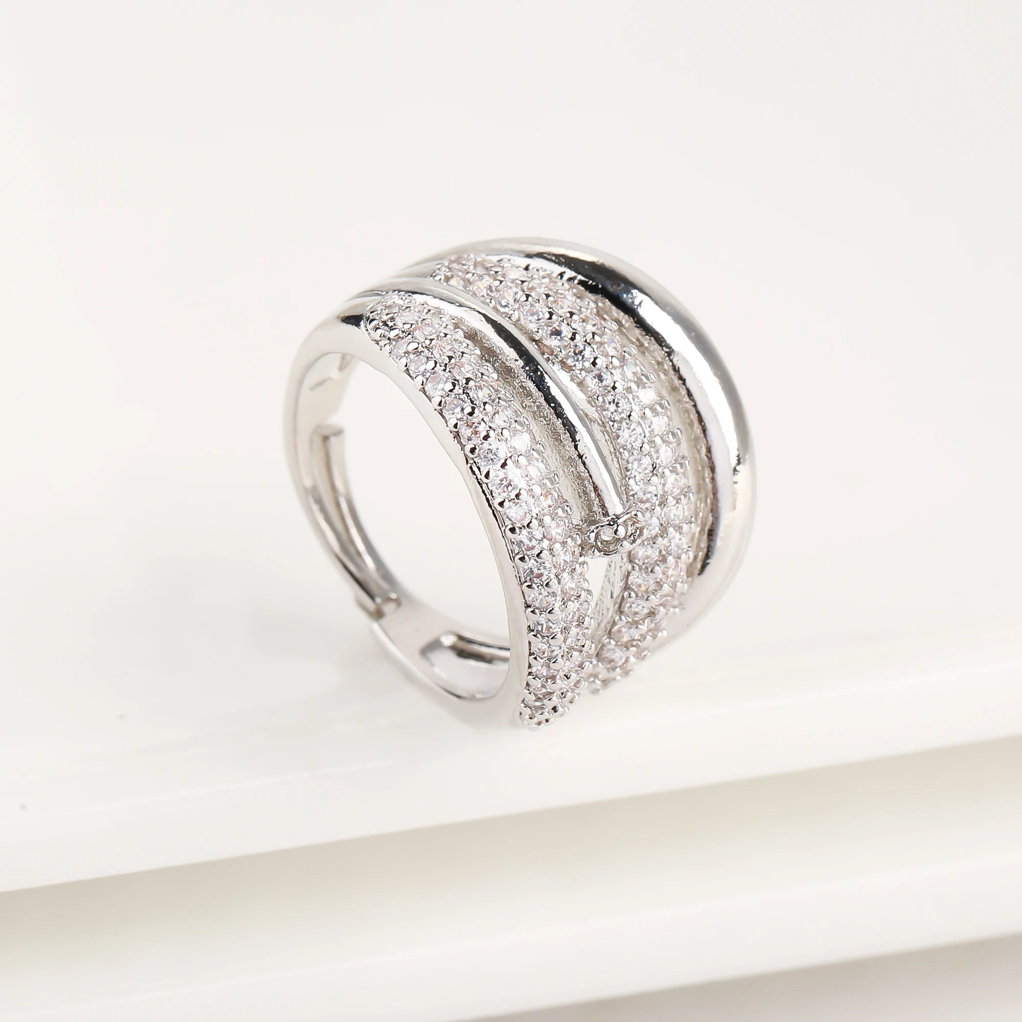 Luxury Shiny Zirconia Geometric Open End Adjustable Ring Punk Style For Women Men Daily Party Finger Jewelry Fashionable Gifts Qme Silver 1 resizable