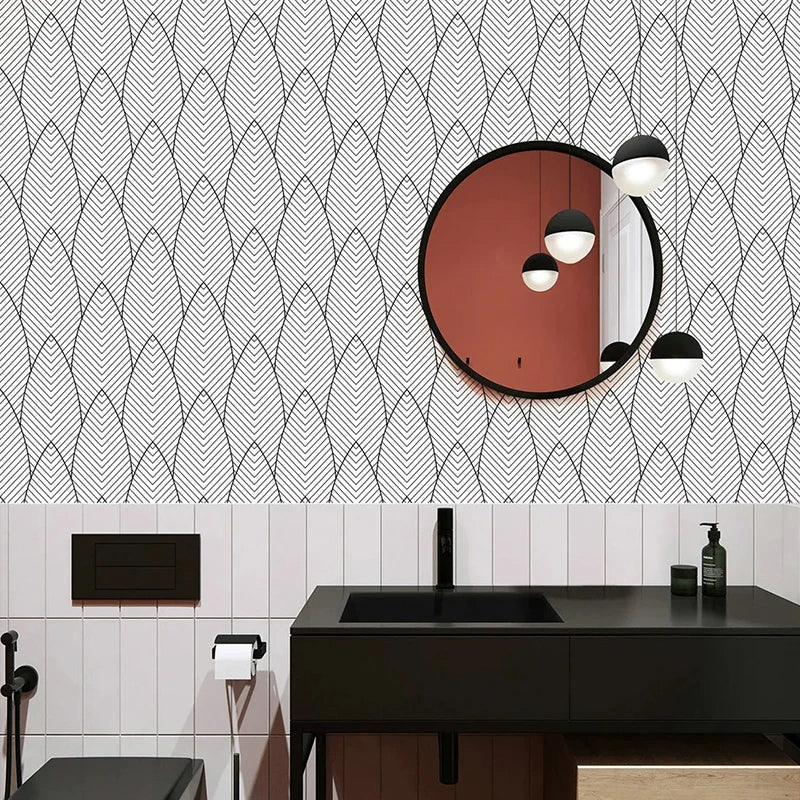Black White Geometric Abstract Curve Peeling Wall Self-adhesive Qme