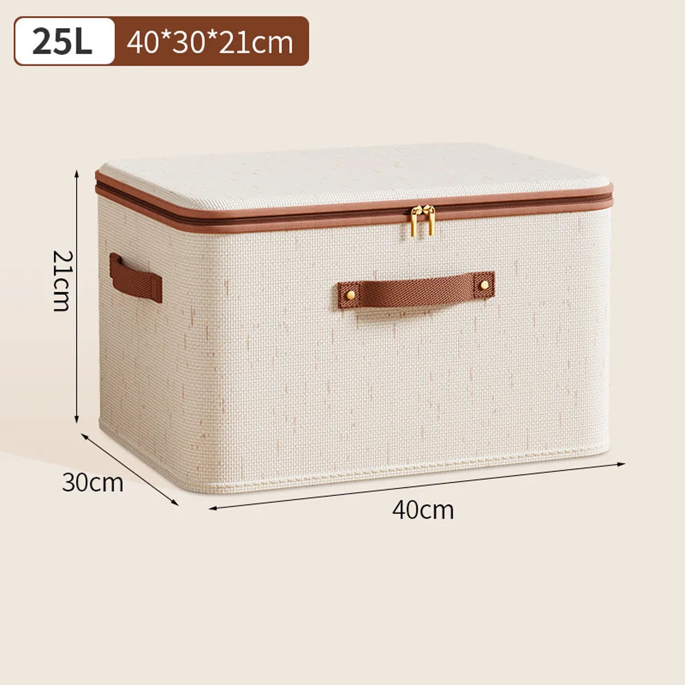 Foldable Storage Box with Lid Large Capacity Dust-Proof Organizer for Clothes & Household Items in Living Room/Wardrobe Qme 25L