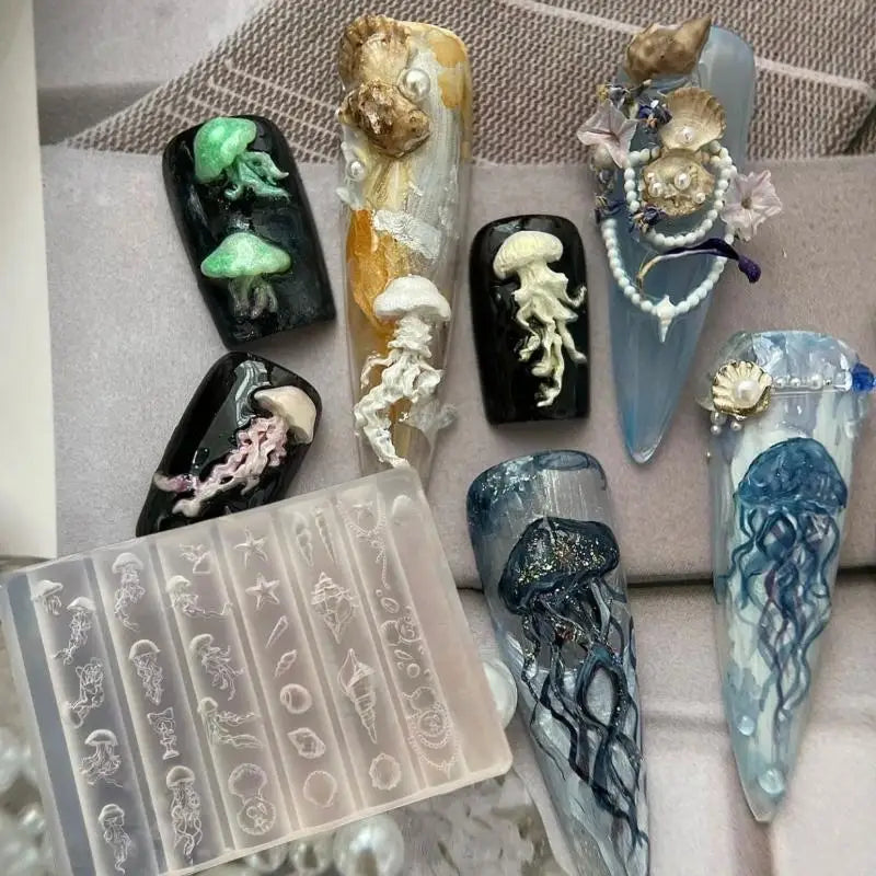 Ocean Series DIY Nail Art Decor 3D Silicone Mold Jellyfish Starfish Qme