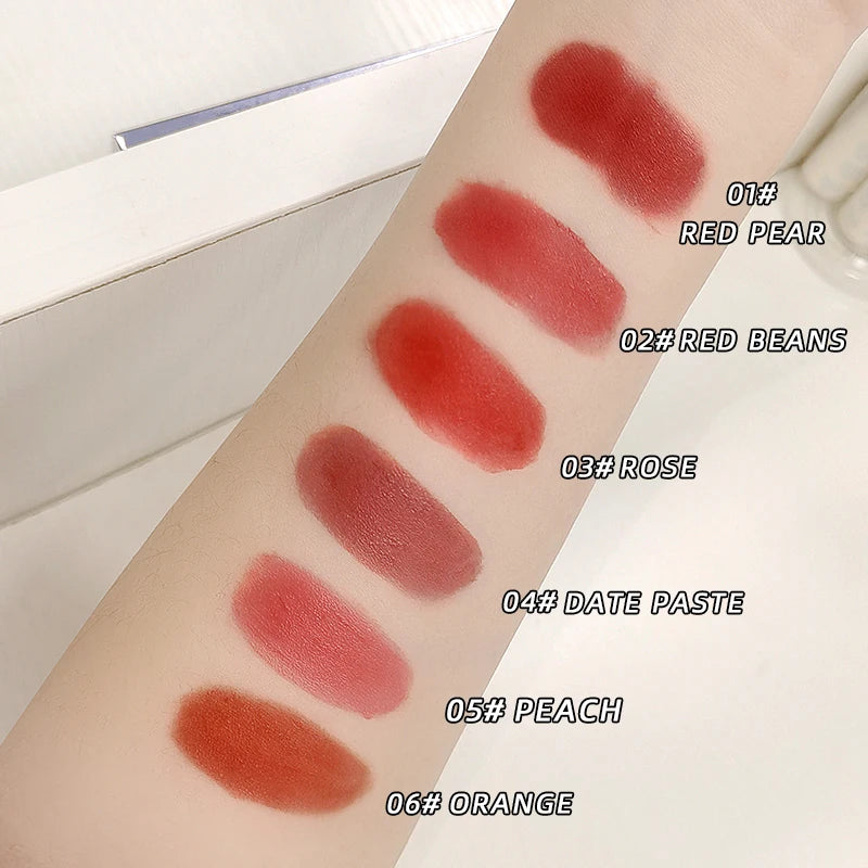 6 Colors Sexy Red Liquid Lipstick Moisturizing Lip Glaze Tint Long Lasting Matte Lip Mud Waterproof Velvet Lipstick Lips Makeup Qme